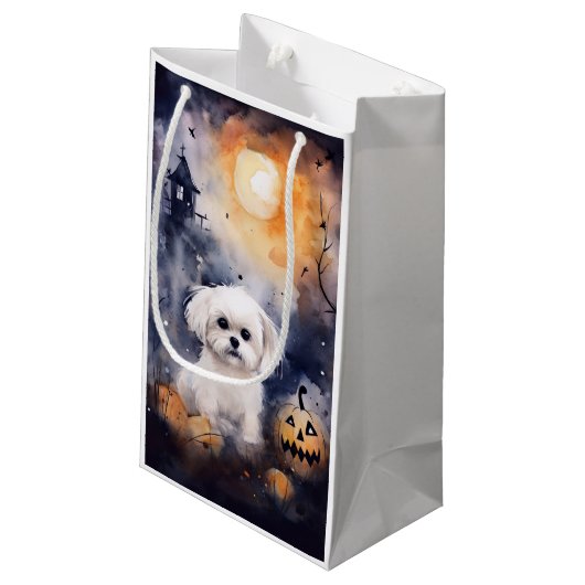 Halloween Maltese met pompoenen eng Klein Cadeauzakje (Achterkant Gekanteld)