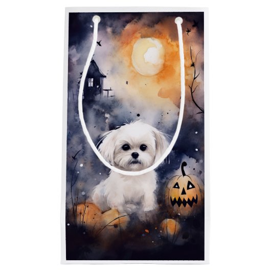 Halloween Maltese met pompoenen eng Klein Cadeauzakje (Voorkant)