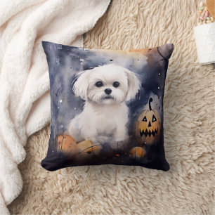 Halloween Maltese met pompoenen eng Kussen