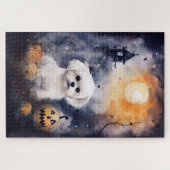 Halloween Maltese met pompoenen eng Legpuzzel (Horizontaal)