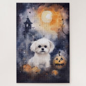 Halloween Maltese met pompoenen eng Legpuzzel (Verticaal)