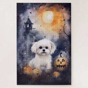 Halloween Maltese met pompoenen eng Legpuzzel