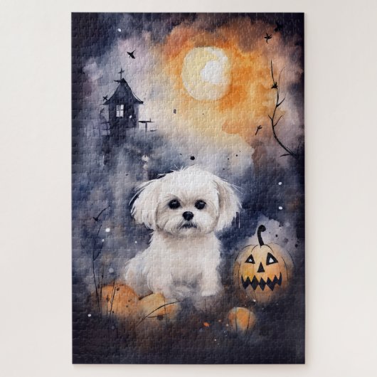 Halloween Maltese met pompoenen eng Legpuzzel (Verticaal)