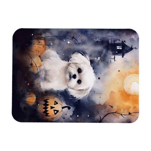 Halloween Maltese met pompoenen eng Magneet (Horizontaal)