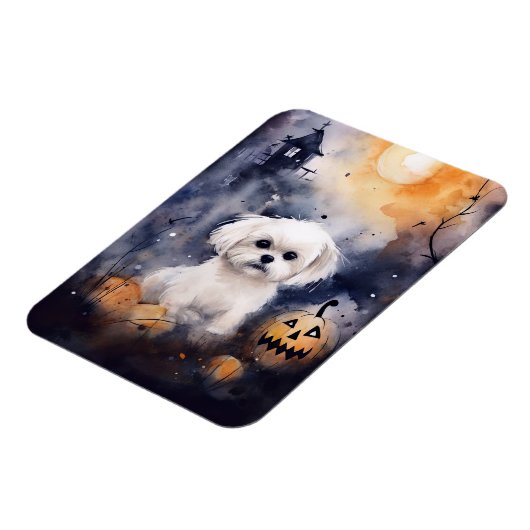 Halloween Maltese met pompoenen eng Magneet (Linkerzijde)