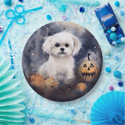 Halloween Maltese met pompoenen eng Papieren Bordje (Feest)