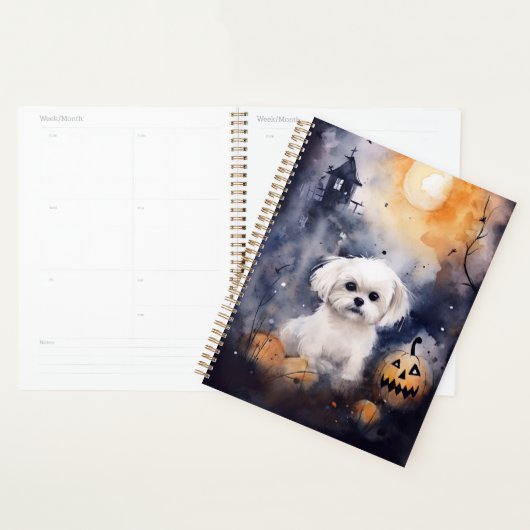 Halloween Maltese met pompoenen eng Planner (Display)