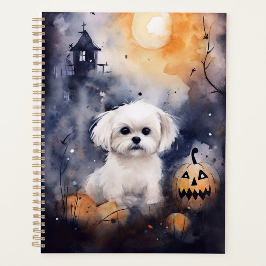 Halloween Maltese met pompoenen eng Planner (Voorkant)