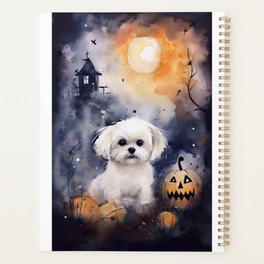 Halloween Maltese met pompoenen eng Planner (Achterkant)