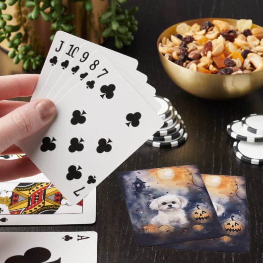 Halloween Maltese met pompoenen eng Pokerkaarten (Insitu)