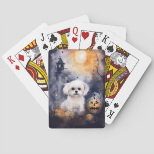 Halloween Maltese met pompoenen eng Pokerkaarten