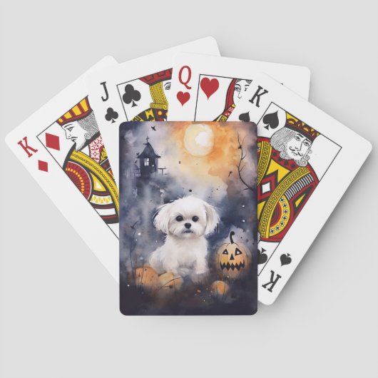 Halloween Maltese met pompoenen eng Pokerkaarten (Achterkant)