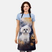 Halloween Maltese met pompoenen eng Schort (Gedragen)