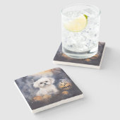 Halloween Maltese met pompoenen eng Stenen Onderzetter (Zijkant)