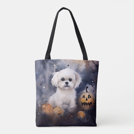 Halloween Maltese met pompoenen eng Tote Bag (Achterkant)