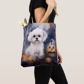 Halloween Maltese met pompoenen eng Tote Bag (Dichtbij)