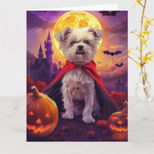 Halloween Maltese Vampier Pompoenen Griezelen Kaart (Gele Bloem)