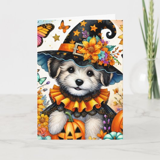Halloween Maltezer Puppies Heks Halloween Kaart (Voorkant)