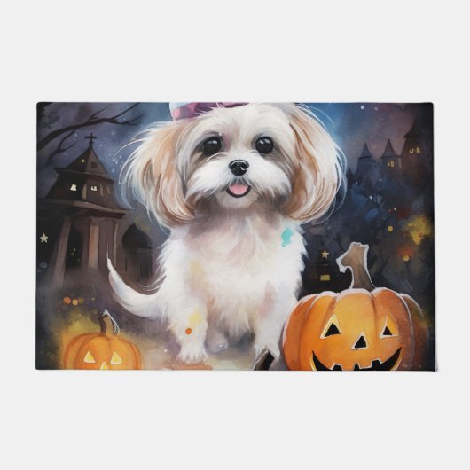 Halloween Malti Tzu met pompoenen eng Deurmat (Voorkant)