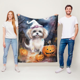 Halloween Malti Tzu met pompoenen eng Fleece Deken