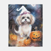 Halloween Malti Tzu met pompoenen eng Fleece Deken (Voorkant)