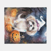 Halloween Malti Tzu met pompoenen eng Fleece Deken (Voorkant (Horizontaal))