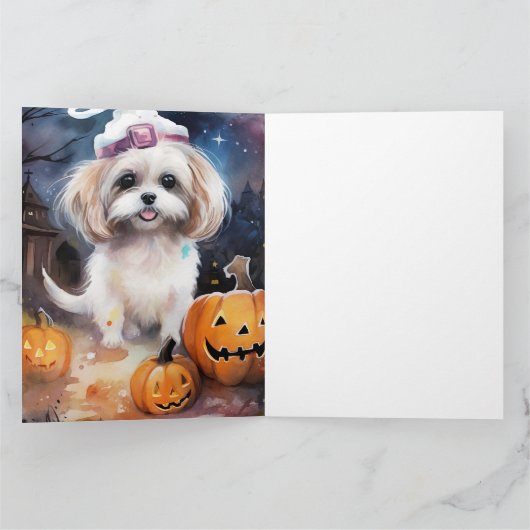 Halloween Malti Tzu met pompoenen eng Kaart (Binnen)