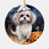 Halloween Malti Tzu met pompoenen eng Keramisch Ornament (Voorkant)