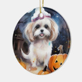 Halloween Malti Tzu met pompoenen eng Keramisch Ornament (Links)