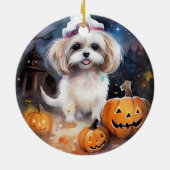 Halloween Malti Tzu met pompoenen eng Keramisch Ornament (Achterkant)