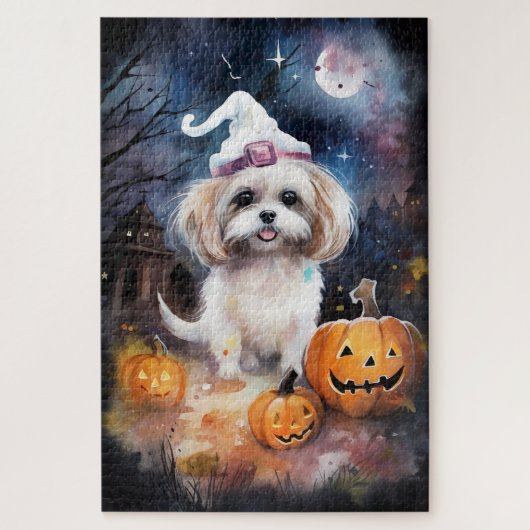 Halloween Malti Tzu met pompoenen eng Legpuzzel (Verticaal)