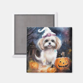 Halloween Malti Tzu met pompoenen eng Magneet (Voorkant / Achterkant)
