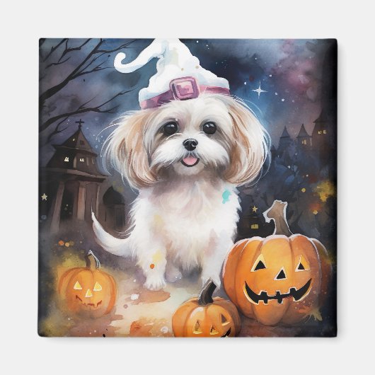 Halloween Malti Tzu met pompoenen eng Magneet (Voorkant)