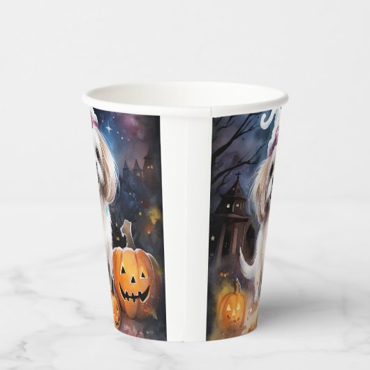 Halloween Malti Tzu met pompoenen eng Papieren Bekers (Rechts)