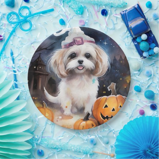 Halloween Malti Tzu met pompoenen eng Papieren Bordje (Feest)