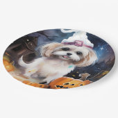 Halloween Malti Tzu met pompoenen eng Papieren Bordje (Gekanteld)