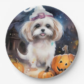 Halloween Malti Tzu met pompoenen eng Papieren Bordje (Voorkant)