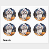 Halloween Malti Tzu met pompoenen eng Ronde Sticker (Vel)