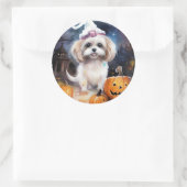 Halloween Malti Tzu met pompoenen eng Ronde Sticker (Tas)