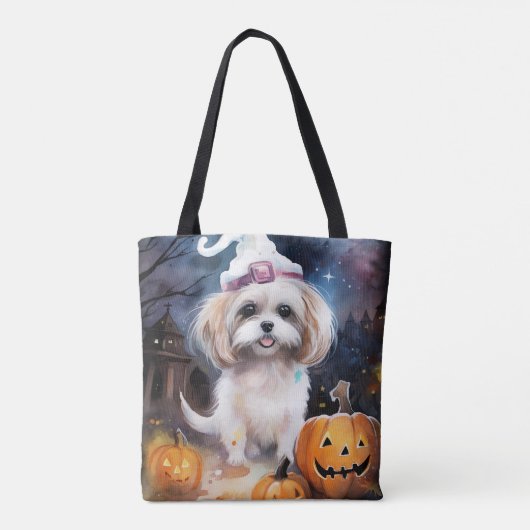 Halloween Malti Tzu met pompoenen eng Tote Bag (Achterkant)