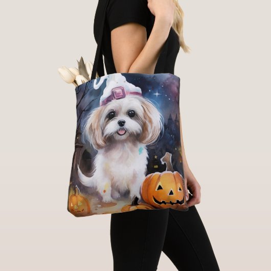 Halloween Malti Tzu met pompoenen eng Tote Bag (Dichtbij)