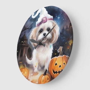 Halloween Malti Tzu Met Pompoenen Griezelen Grote Klok