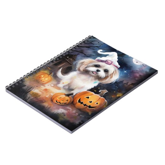 Halloween Malti Tzu Met Pompoenen Griezelen  Notitieboek (Linkerzijde)