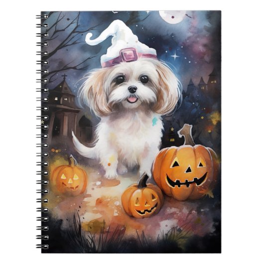 Halloween Malti Tzu Met Pompoenen Griezelen Notitieboek (Voorkant)
