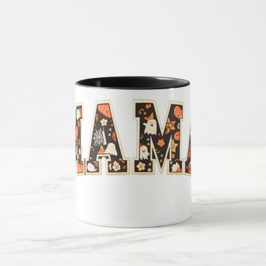 Halloween MAMA – Retro Varsity Ghost & Pumpk Mok (Midden)