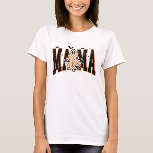 Halloween "MAMA" T-Shirt – Schattigee Ghost & Bats (Voorkant)