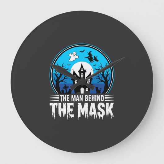 Halloween Man Achter het Masker Spookhuis Grote Klok (Voorkant)
