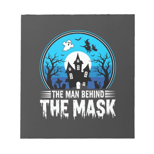 Halloween Man Achter het Masker Spookhuis Notitieblok (Voorkant)