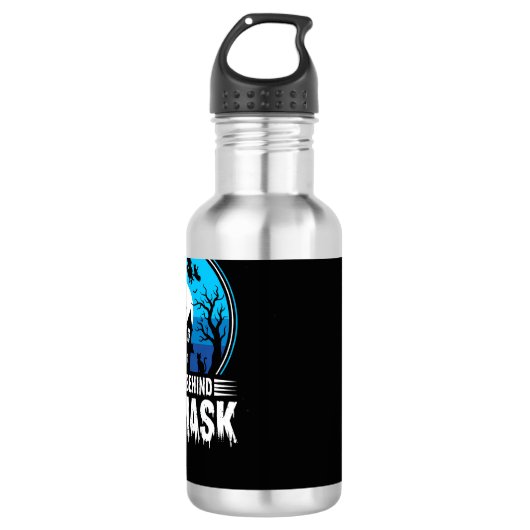 Halloween Man Achter het Masker Spookhuis Waterfles (Voorkant)
