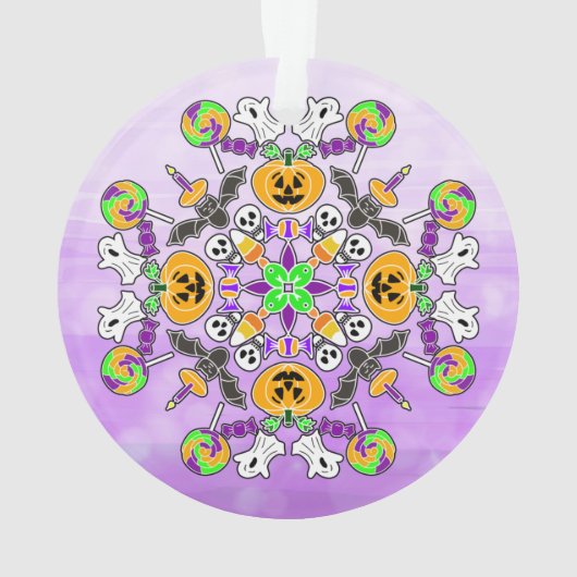 Halloween Mandala Ghosts, pompoenen en Lolipops Ornament (achterkant)